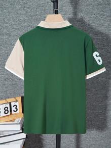 SHEIN Camisa tipo polo para niño preadolescente, con de color y bordado de letras, de manga corta con estilo deportivo y de moda