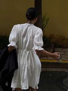 Livesso Neuer Sommerkasual-Urlaubstyp einfarbiges Midikleid für Damen mit Volants