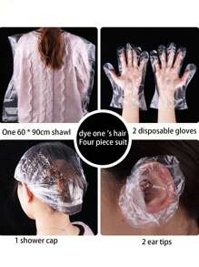 SHEIN 100个/50个一次性PE耳套，小号防水染色耳套（染色工具包随机包装） - 白色 - 查看 3