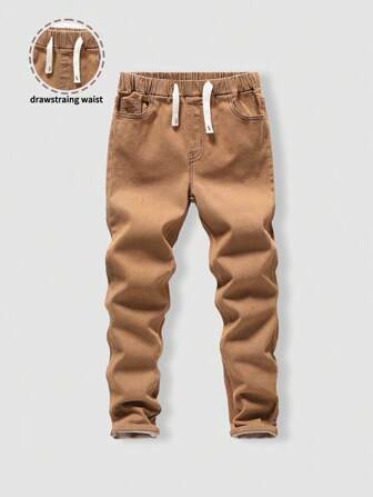 青少年男孩弹性腰带可调节抽绳百搭简约百搭舒适修身灰色休闲牛仔裤