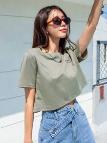 DAZY 标语图案圆领T恤，想做什么就做什么，夏季短款上衣，女款 - 薄荷綠 - 查看 3