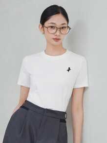DAZY Old Money Embroidered Pattern Loose Fit Short Sleeve Round Neck Women T-Shirt, Casual Spring/Summer,Business Casual Women - White - View 7