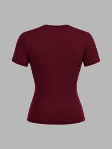 SHEIN EZwear 3件装女士圆领休闲修身长袖T恤套装，黑色/白色/酒红色，适合夏季 - 彩色 - 查看 4