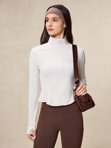 OutZeal 女士白色防晒夹克 夏季运动服 长袖上衣 防紫外线 凉爽触感 鱼尾下摆带拇指孔 - 白色 - 查看 8