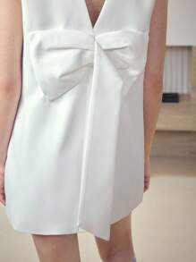 MOTF STUDIO BOW DECOR DOUBLE BREASTED BLAZER DRESS - White - View 3