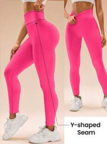 SHEIN Sports Women's Quick Dry Seamless Stretch Breathable Leggings - Hot Pink - View 5