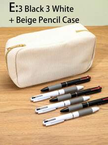 SHEIN 3 Black, 3 White + Beige Ballpoint Pen Pencil Case