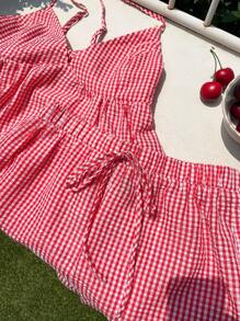 Comfortcana 红色千鸟格两件套休闲度假套装