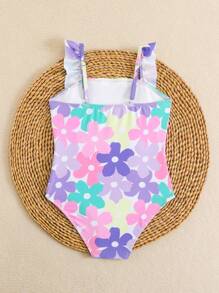 1pc Young Girls Cute Butterfly Print Swimsuit, One-Piece - Multicolor - View 2