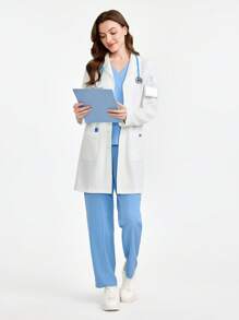 TaskEZ Einfacher, einfach geknöpfter Laborkittel mit langen Ärmeln mit Tasche/Weißer Kittel