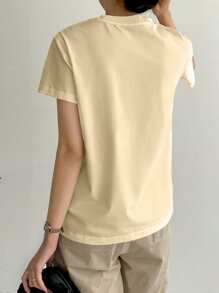 Dazy-Less Camiseta de manga corta para mujer, de unicolor, minimalista, de patchwork a rayas, para un estilo de negocios casuales - Amarillo - Ver 2