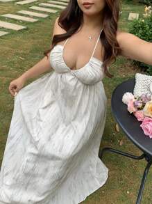 Dazy Plus Váy Maxi Đi Biển Hở Lưng Cổ Chữ V Sâu In Hoa Gradient, Xuân/Hè, Váy Thường Ngày Cho Nữ - trắng - Xem 8