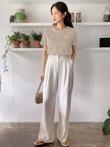 DAZY Letter Graphic Round Neck Tee - Apricot - View 5