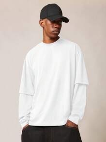 SUMWON 男女通用双层超大休闲长袖 T 恤街头潮流必备基础款多层棉质时尚上衣日常舒适运动版型秋冬春休闲装