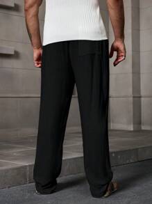 Manfinity RSRT Men's Elastic Waist Linen Black Pants, Fall - Black - View 6