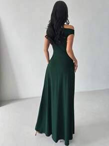 Firerie New Spring/Summer Women Elegant Casual Minimalist Holiday Outdoor Activity Festival Outing Asymmetric Neckline & Sleeve Pleated Waist Green A-Line Sleeveless Maxi Knit Dress Dresses For Wedding Event - Green - View 5