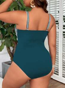 Swim Lushoire Plus Size Women's One-Piece Ribbed Underwire Ruched Crossover Padded Swimsuit, Minimalist Beach Style For Summer Beach Vacation