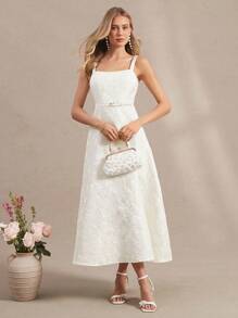 SHEIN Clasi Hochwertiges langes Tragerkleid für Damen, Kleid mit französischer Taille und Puffärmeln, elegant für Partys und Abendkleider im Sommer - Rot - Übersicht 8