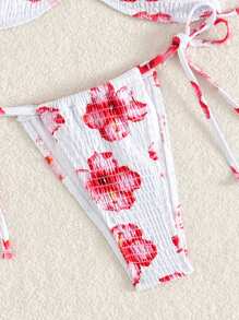 SHEIN Swim Bộ đồ bơi bikini gợi cảm in họa tiết hoa nhiệt đới 2 mảnh hở lưng có thể điều chỉnh cho nữ và dây buộc bên hông, kỳ nghỉ hè ở bãi biển - Nhiều màu - Xem 6