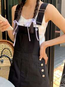 DAZY Women Solid Color Sleeveless Suspender Mini Dress, Spring/Summer Milkmaid Dress - Black - View 7