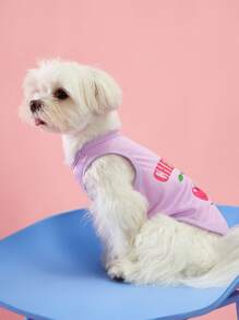 PETSIN 1 件宠物猫狗休闲紫色可爱樱桃字母印花透气背心 - 彩色 - 查看 4