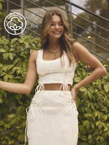 Aralina Women Vacation Casual Solid Color Criss-Cross Tie Back Crop Tank Top - White - View 1