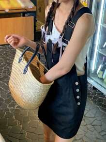 DAZY Women Solid Color Sleeveless Suspender Mini Dress, Spring/Summer Milkmaid Dress - Black - View 5