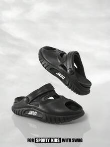 SHEIN 1 双儿童时尚百搭休闲软底沙滩/室内拖鞋，轻便方便 - 黑色 - 查看 1