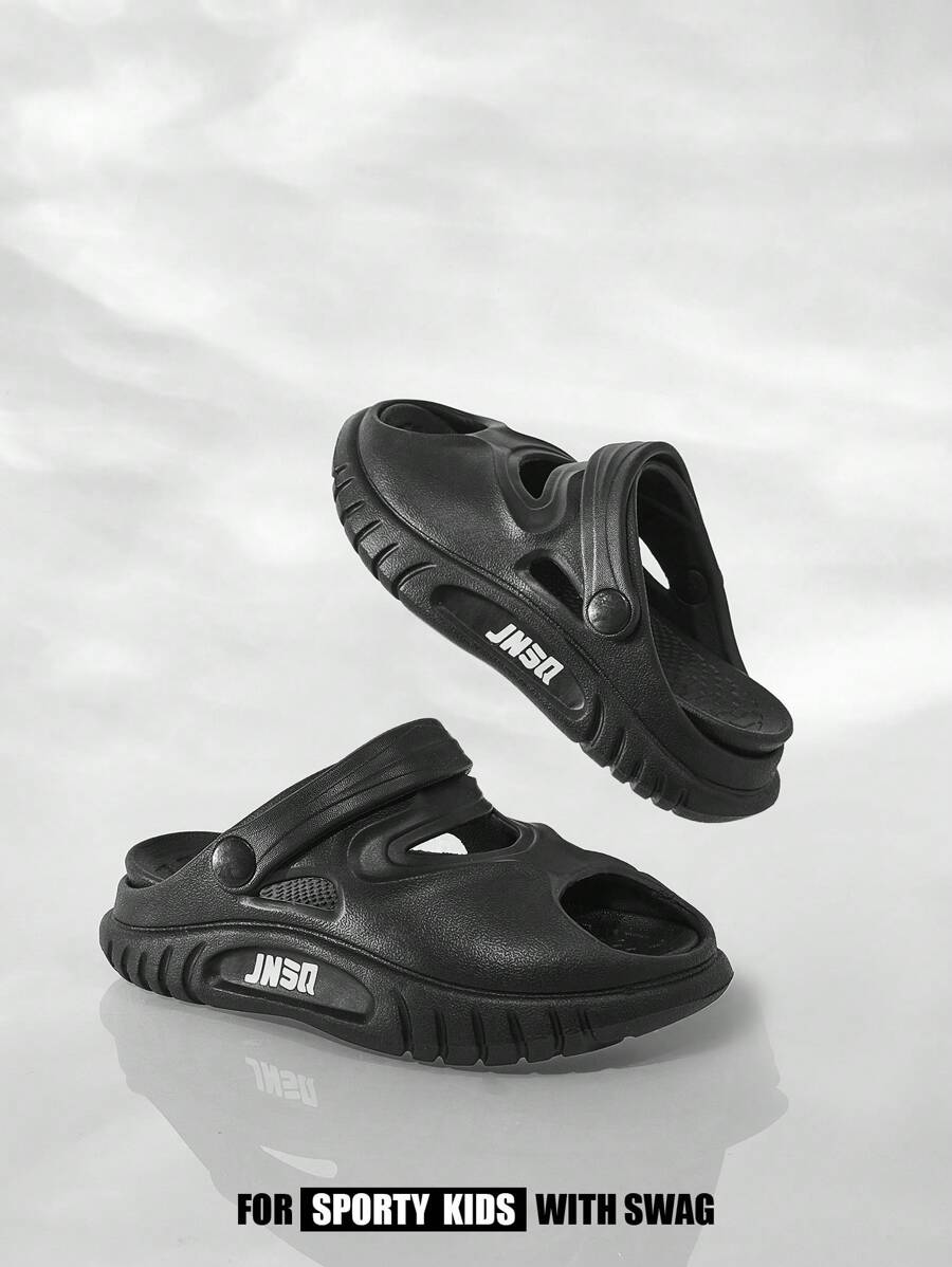 SHEIN 1 双儿童时尚百搭休闲软底沙滩/室内拖鞋，轻便方便 - 黑色 - 查看 1