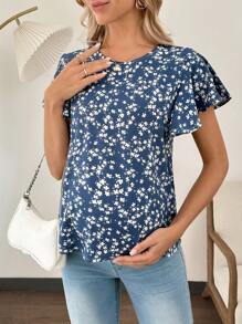 SHEIN Maternity Casual Ditsy Floral Ruffle Hem Blouse, Summer - Multicolor - View 1