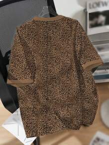 SHEIN CURVE+ Plus Size Women's Leopard Print & Cherry Pattern Loose Casual Short Sleeve T-Shirt, Summer, Curve Plus, Boho Vacation - White - View 2