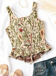 DreamSkyne Plus Size Women Resort Floral Print Single Breasted Square Neck Fashion Camisole - Multicolor - View 2