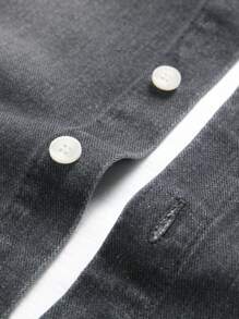 Manfinity Homme Men's Casual Distressed Denim Shirt - Dark Grey - View 8