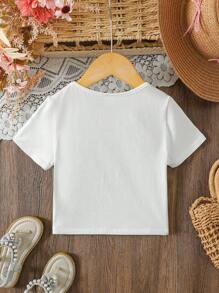 SHEIN Young Girl Plain Round Neck Casual T-Shirt