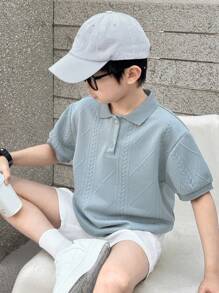 Mirajuku Tween Boy Solid Color Short Sleeve Polo Shirt, Minimalist And Fashionable, Suitable For Summer