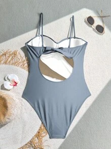 SHEIN Swim 1pc Women's Mesh Patchwork Swimsuit With Push Up And Underwire For Summer Beach Vacation - Light Grey - View 2