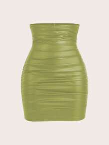 Zolique Women's Fashionable Solid Color High-Waisted Ruched Fitted Skirt - Green - View 1