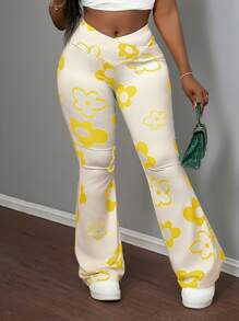 Slaydiva 新款休闲街头运动弹力腰带全枝印花两侧立体工作口袋阔腿裤女