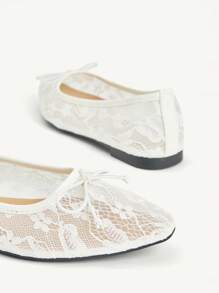 CUCCOO HITCHD 2025 Spring Autumn New Wedding Style Bowknot Decor Solid Color Pointy Toe Mesh Breathable Comfortable Versatile Casual Flat Shoes