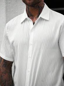 Manfinity CasualCool Men's Solid Color Short Sleeve Shirt And Shorts Set, Casual Men Summer Outfits Men Shirt Co Ords Men Summer Outfits Men Shirt Co Ords Man Clothes Men Shirt Co Ords Sets For Men Men Shirt Co Ords - White - View 6