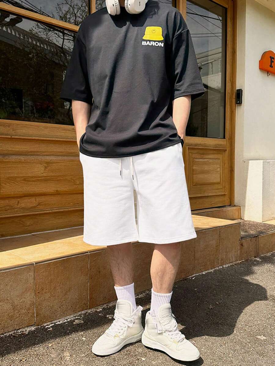 DAZY Men's Summer Solid Color Drawstring Waist Loose Shorts Men Jogger Shorts - White - View 1