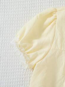 Girls Lace Trim Cloud Pattern Ruffle Front Butterfly Short Sleeve Nightgown Sleepwear - Yellow - View 4