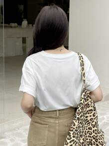 DAZY Áo thun nữ tay ngắn thêu chữ mùa hè - trắng - Xem 5