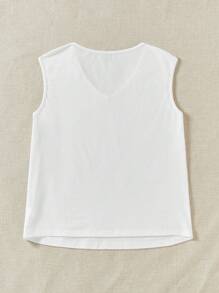 EMERY ROSE Plus Size Women Cherry Pattern V-Neck Sleeveless Top, Slightly Sheer Suitable For Summer - White - View 5