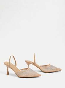 CUCCOO TILAWA Women's Fashion Apricot Mesh Rhinestone Strap Flat Sandals, Suitable For Commuting, Dating, Party, Holiday, Wedding And Other Occasions For Christmas