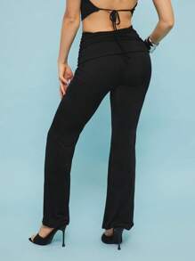 SHEIN Unity Pantalones plegables de tiro bajo básicos de uso diario, atuendos sexys para eventos, conciertos occidentales, festivales de música y country, para mujeres en verano, moda cowboy/cowgirl para la gran gira nacional