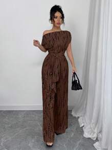 Elenzga 女士扎染印花不对称领蝙蝠袖连体裤，适合度假和日常生活的休闲装