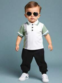 Souflis Souflis Baby Boy Knitted Polo Tops. It's Suitable For Wearing When Going On Outings, Attending School, Or At Parties.Tops Unisex Summer. - Army Green - View 3