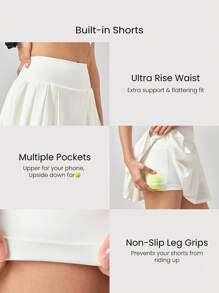 GLOWMODE Falda con pantalones cortos incorporados, control del abdomen, plisada a los lados, de secado rápido y con absorción de sudor, con bolsillos laterales y agarre antideslizante, apta para tenis, golf, pickleball y uso diario - Blanco - Ver 4