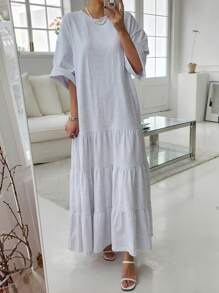 DAZY Váy dài in khẩu hiệu lưng dài dành cho nữ, bèo nhún, quần áo trở lại trường - Xám - Xem 4